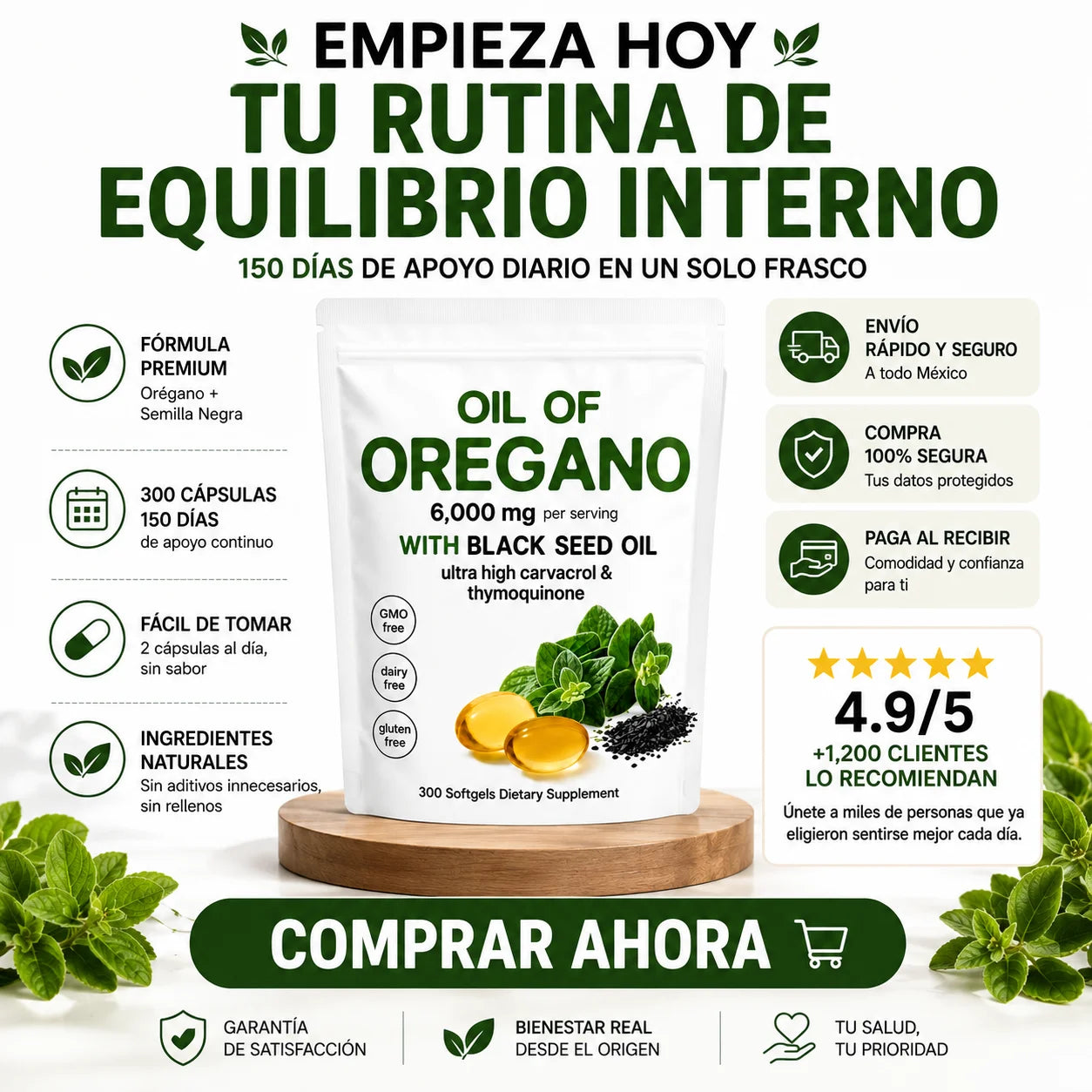 Aceite de Orégano Premium | 300 Cápsulas