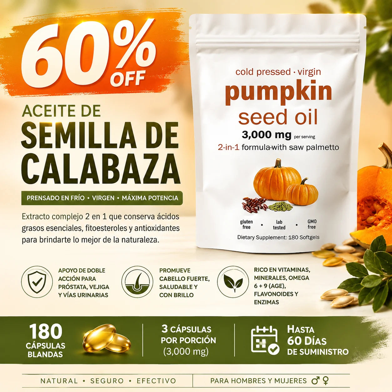 Aceite De Semilla De Calabaza 180 cápsulas