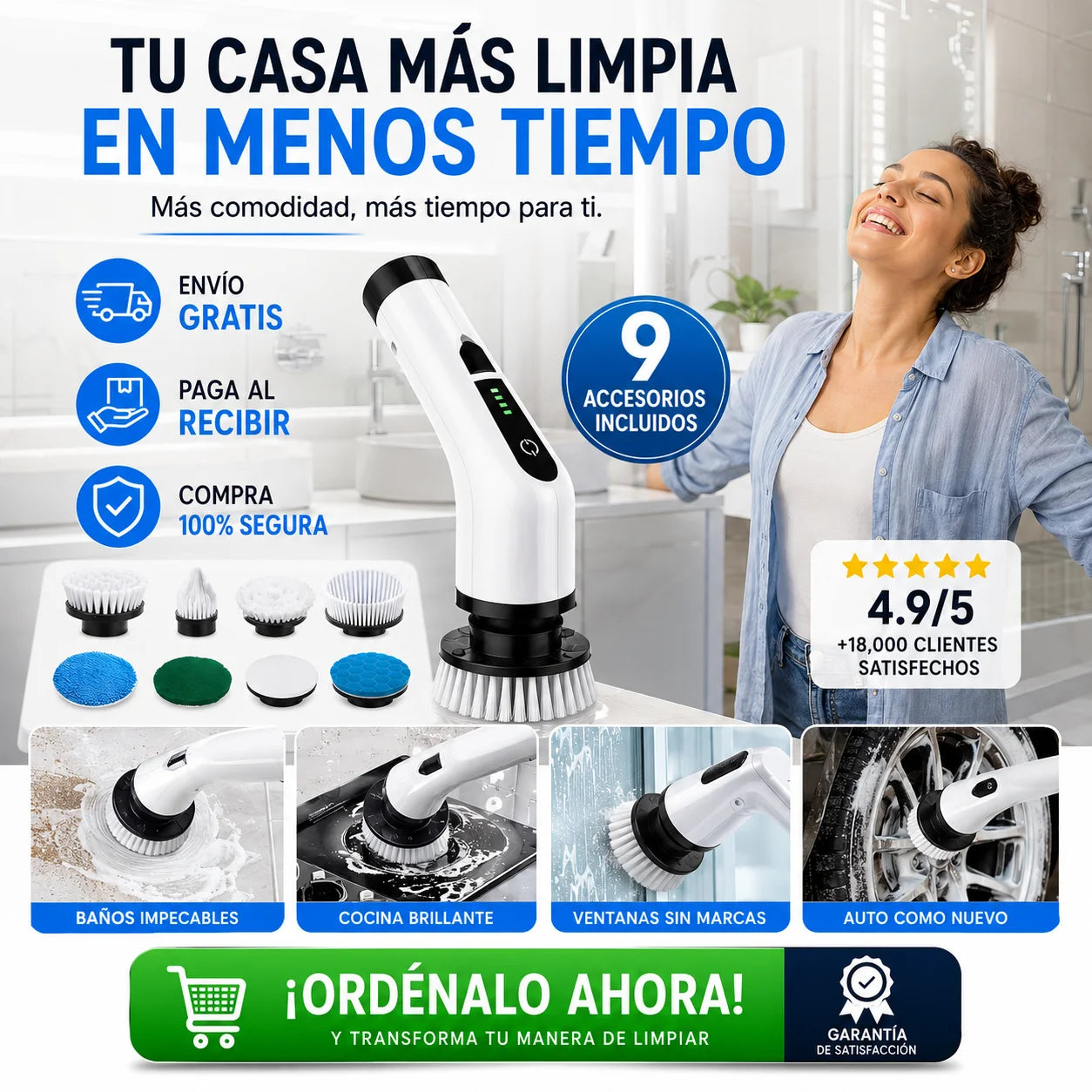 Cepillo Eléctrico Recargable De Limpieza 9 En 1 | Limpia Sin Esfuerzo