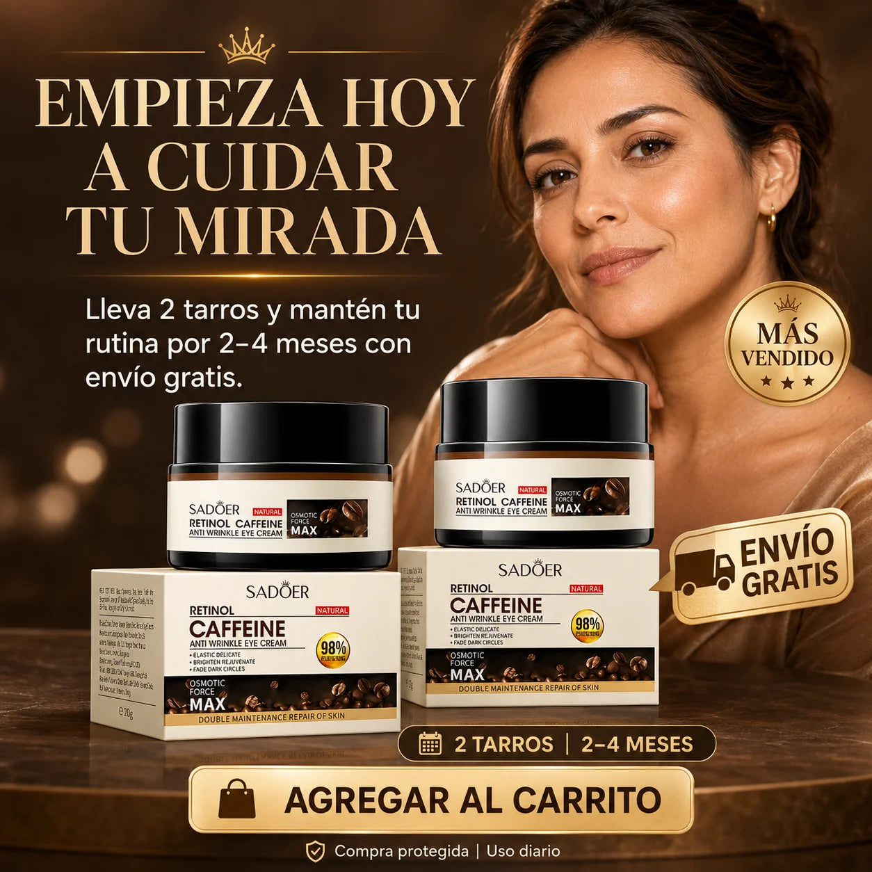 Crema Contorno de Ojos con Retinol y Cafeína | Reduce Ojeras y Arrugas