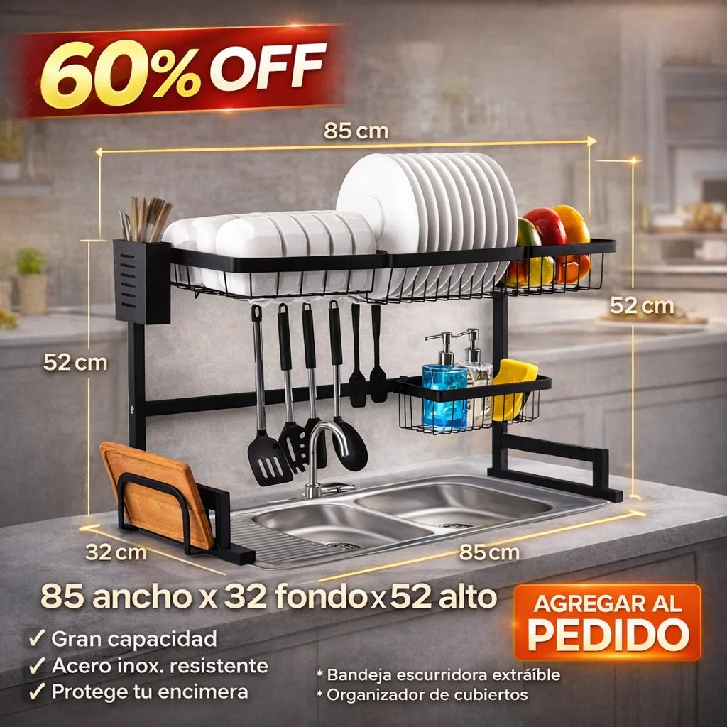 Estante Escurridor 2 Niveles 85 Cm Negro