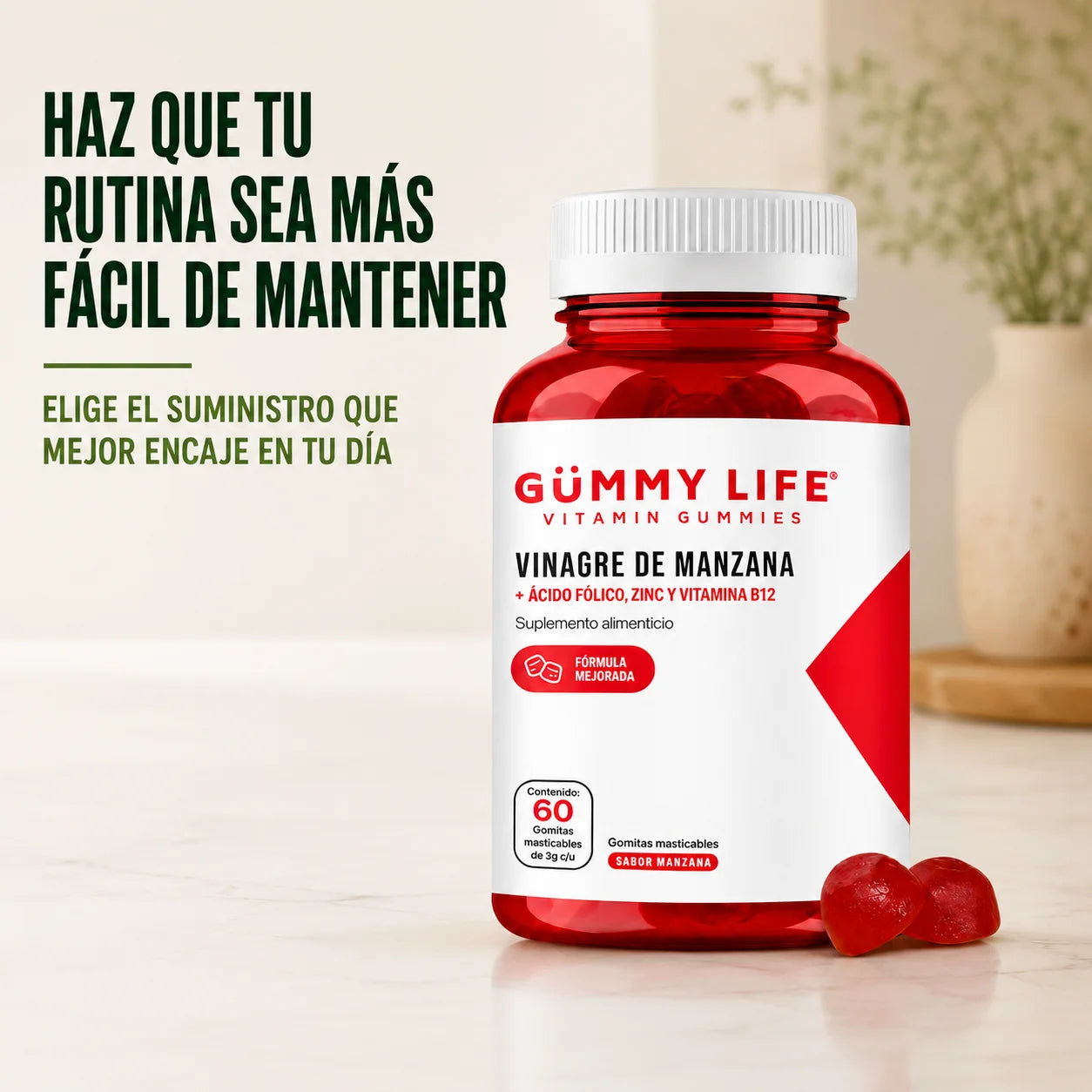 Gomitas de Vinagre de Manzana | Vitaminas B12 y Acido Fólico