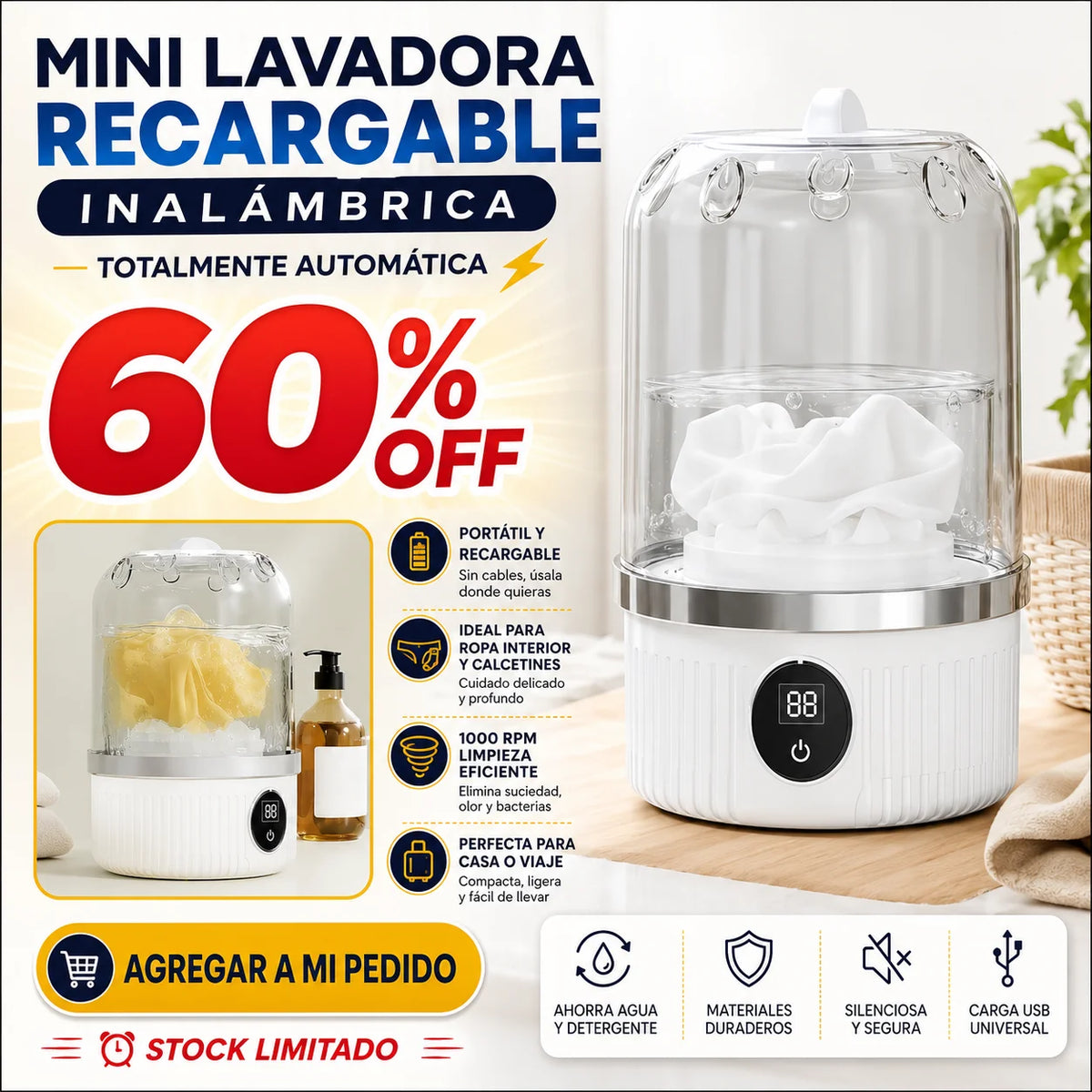 Mini Lavadora Recargable Inalambrica