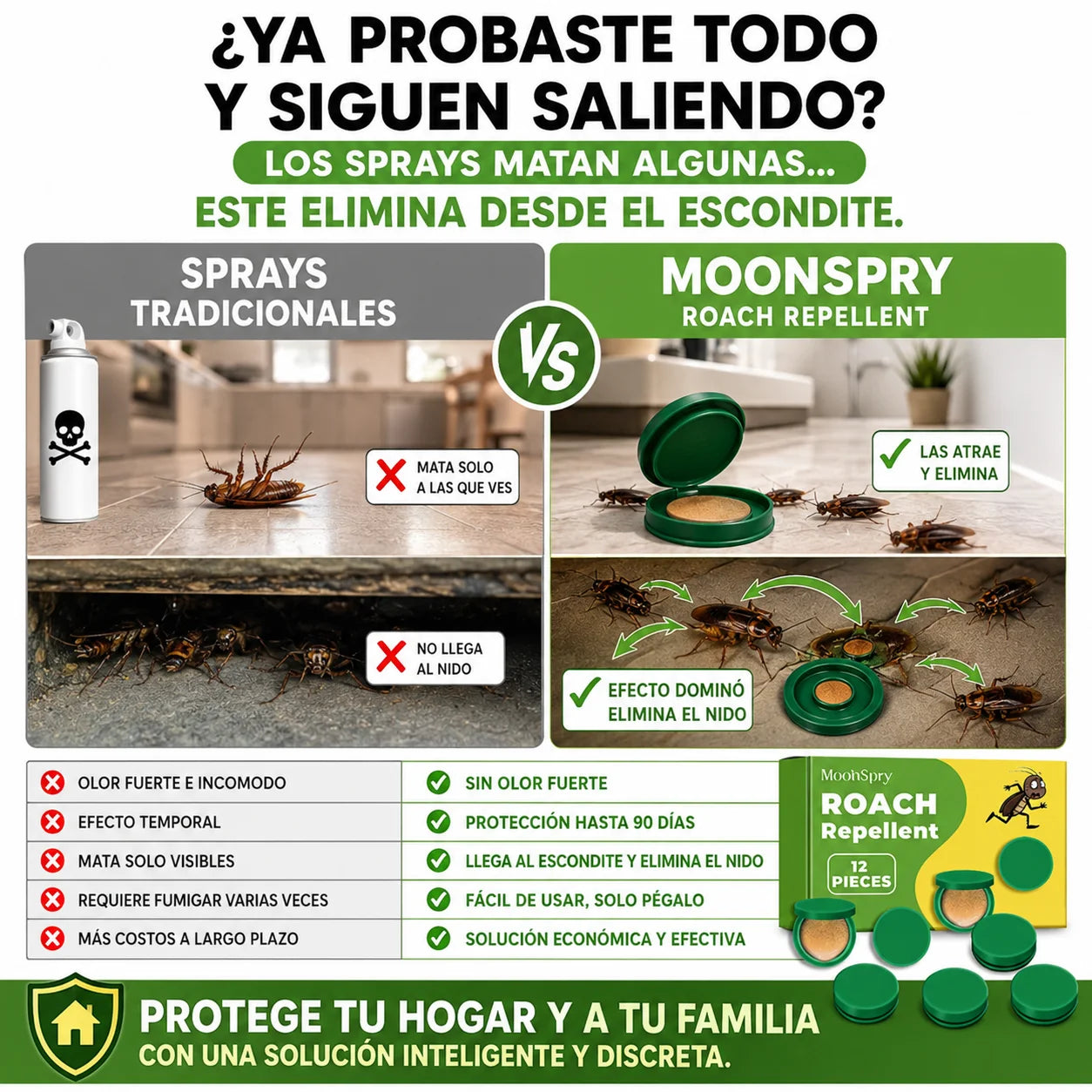 MoonSpry™ | Elimina Cucarachas Desde el Nido y Protege tu Hogar por 90 Días