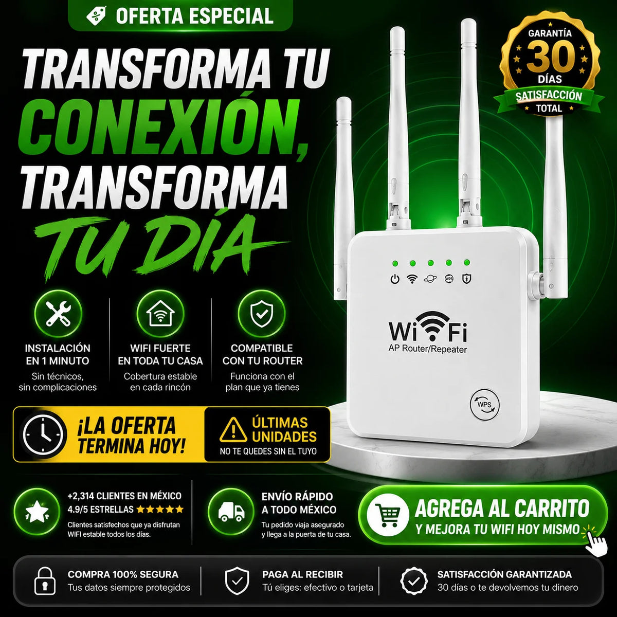 Amplificador de Señal WiFi 300 Mbps | Extiende la Cobertura de tu Módem