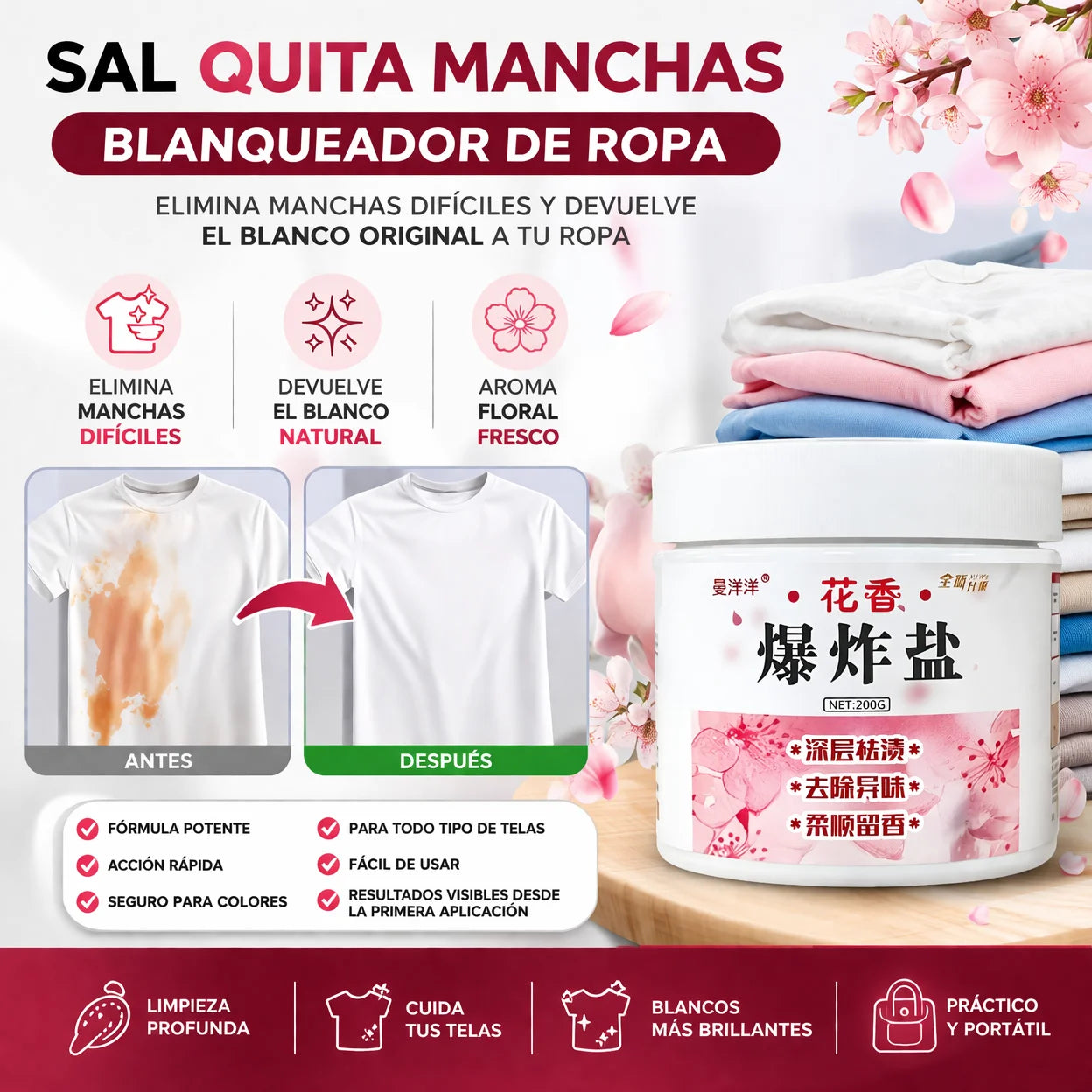 Sal Quita Manchas Blanqueador Ropa