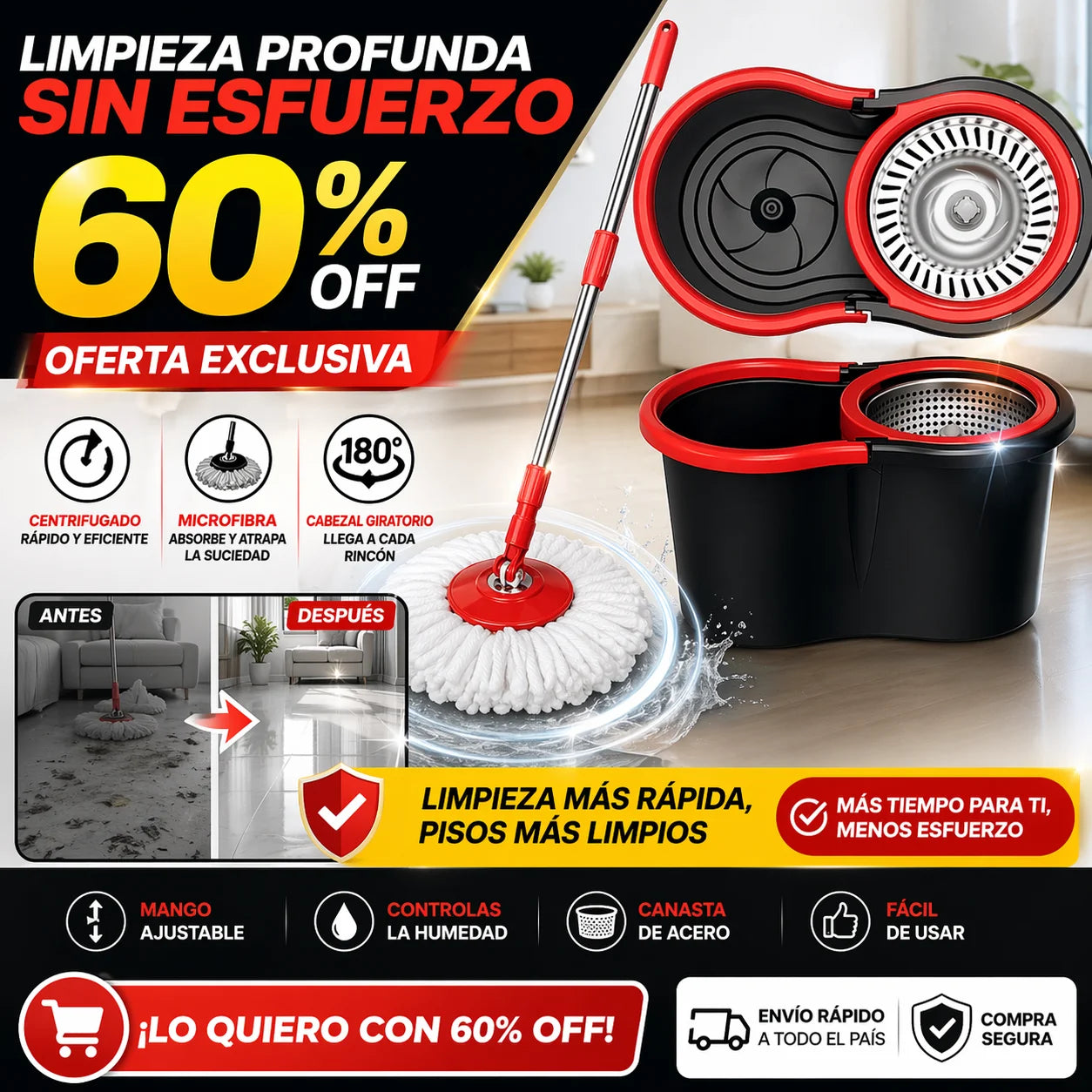 Trapeador Spin Mop Cubeta Centrifugador