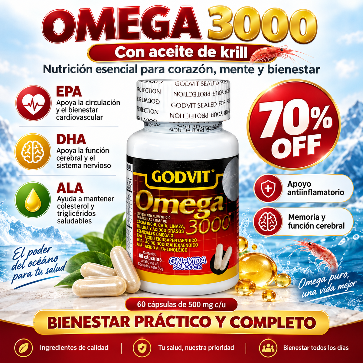 Suplemento Omega 3000 Cofepris 60 Cap