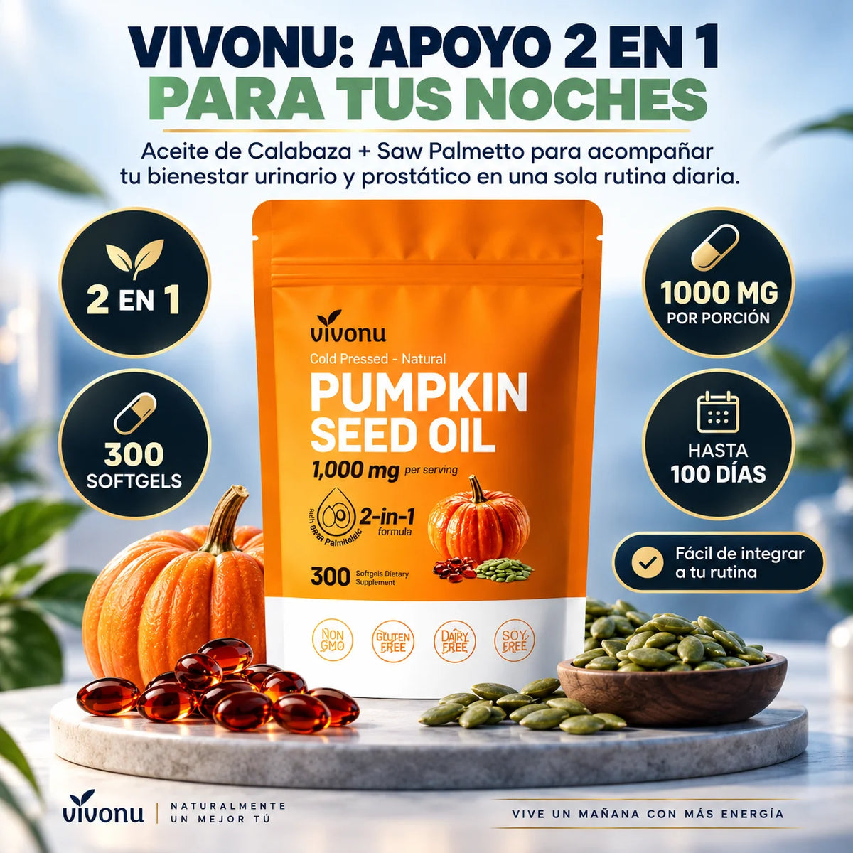 Aceite de Semilla de Calabaza Vivonu y Saw Palmetto | 2 en 1