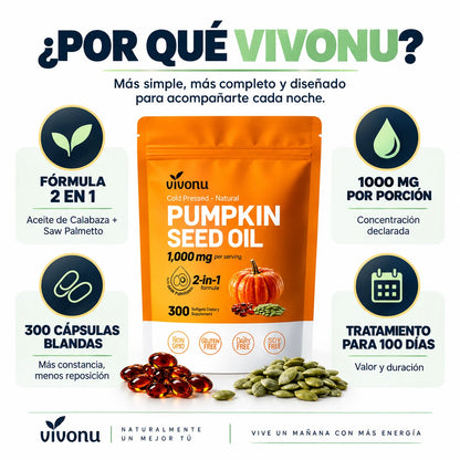 Aceite de Semilla de Calabaza Vivonu y Saw Palmetto | 2 en 1