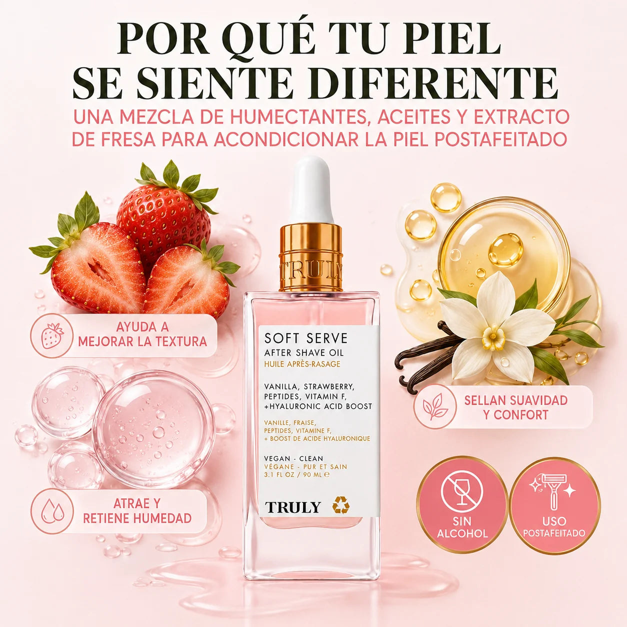 Aceite Truly Beauty Soft Serve Rosa | Para Después del Afeitado