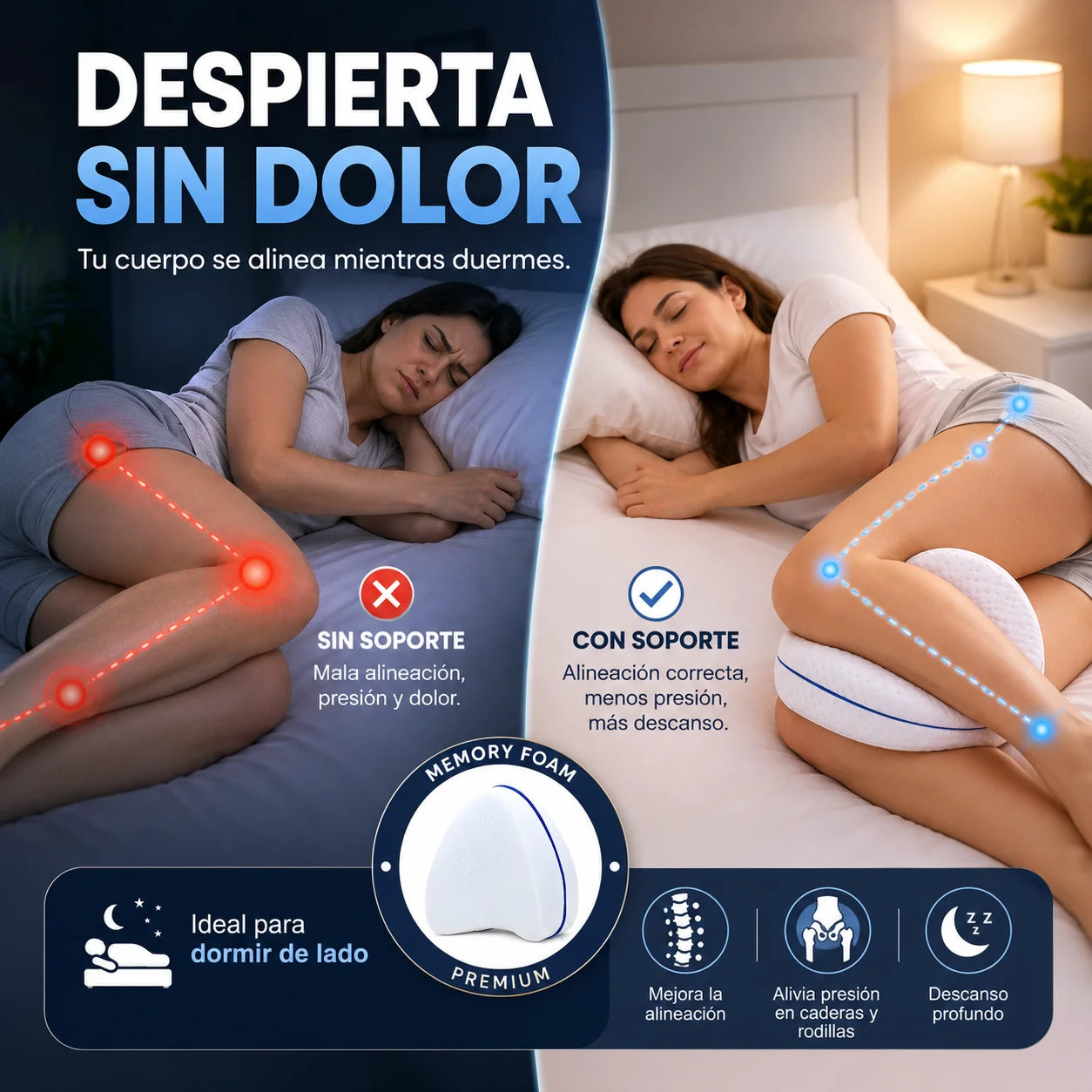 Almohada Ortopédica Pierna Y Rodilla | Duerme Sin Dolor