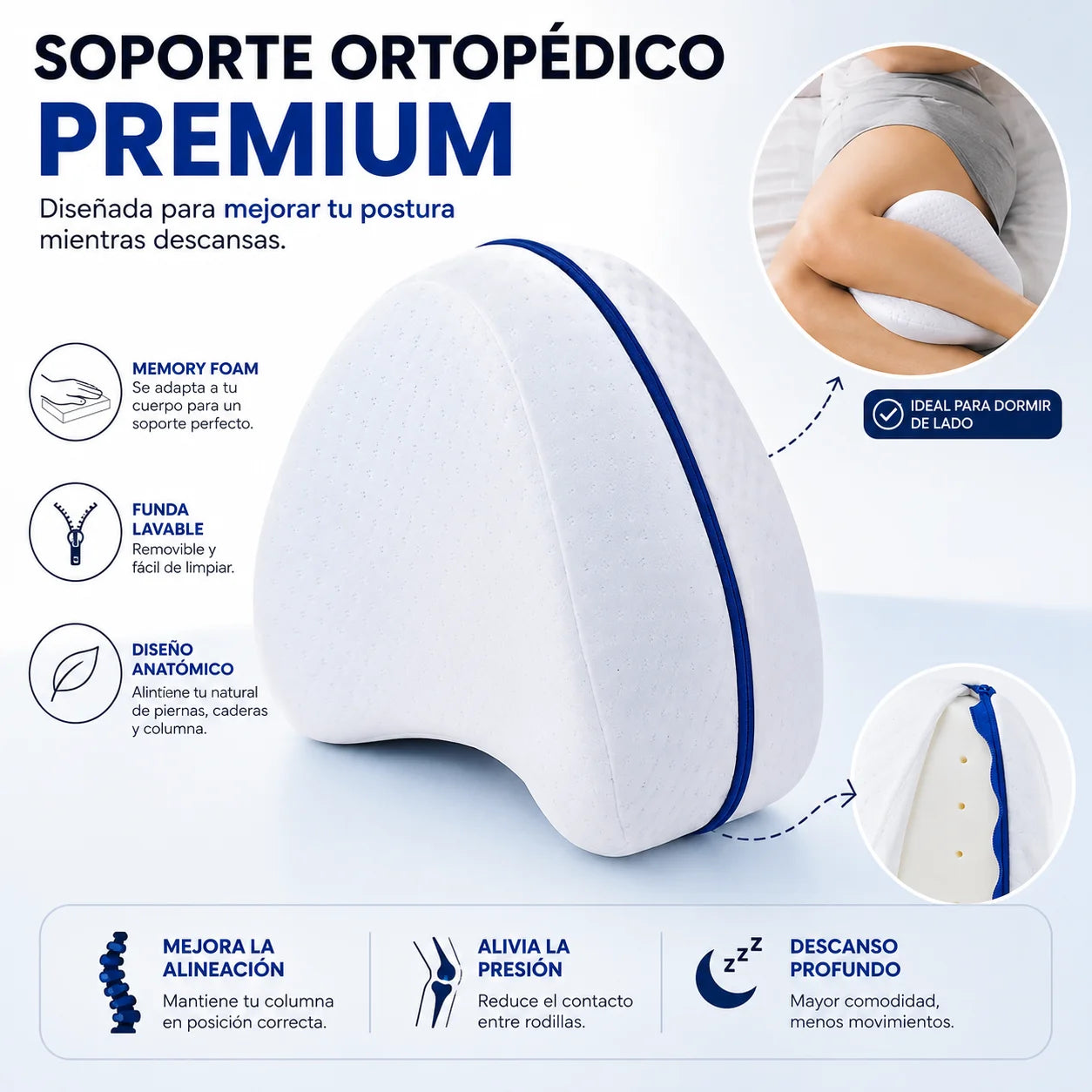 Almohada Ortopédica Pierna Y Rodilla | Duerme Sin Dolor