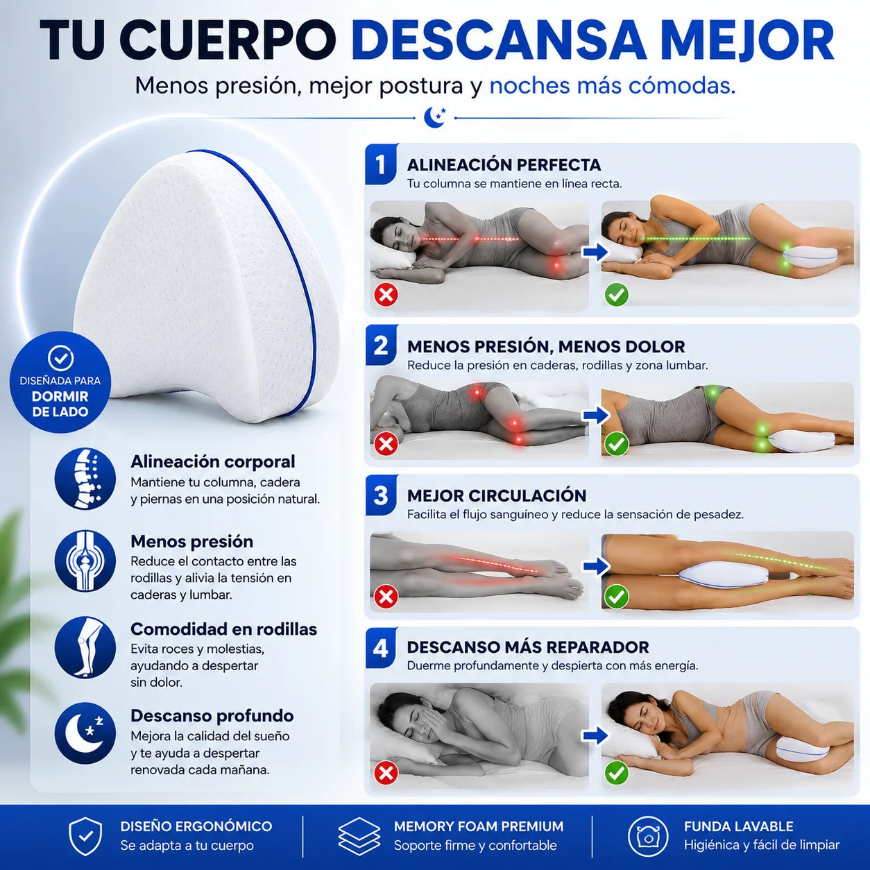 Almohada Ortopédica Pierna Y Rodilla | Duerme Sin Dolor