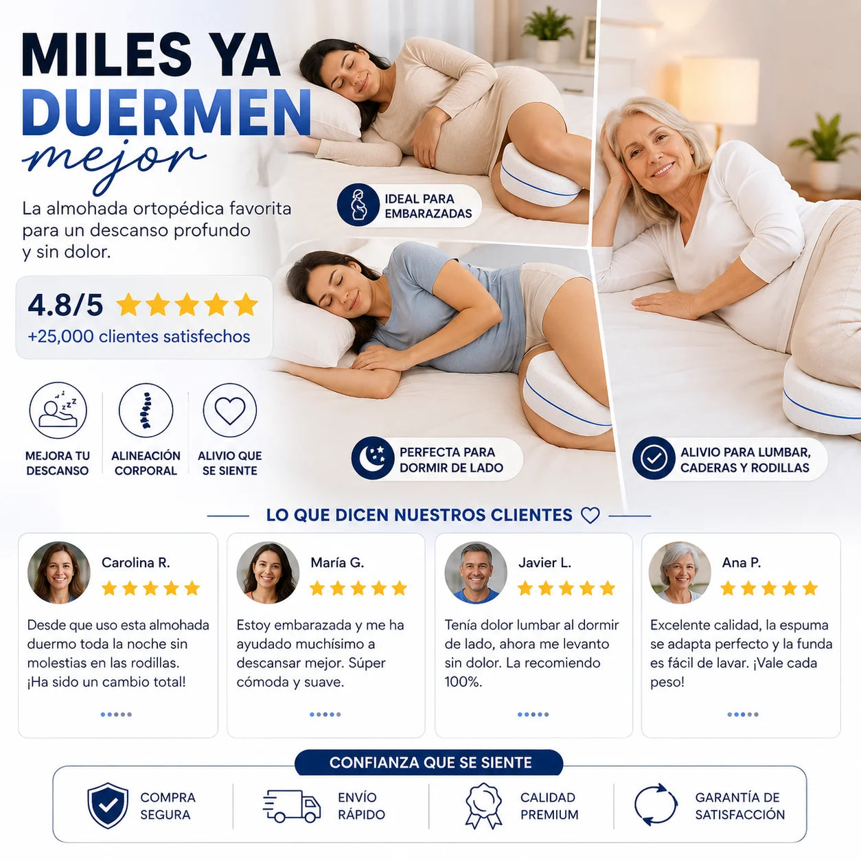 Almohada Ortopédica Pierna Y Rodilla | Duerme Sin Dolor