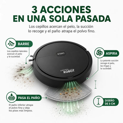 Aspiradora Robot Automática 3 en 1 | Barre, Aspira y Limpia