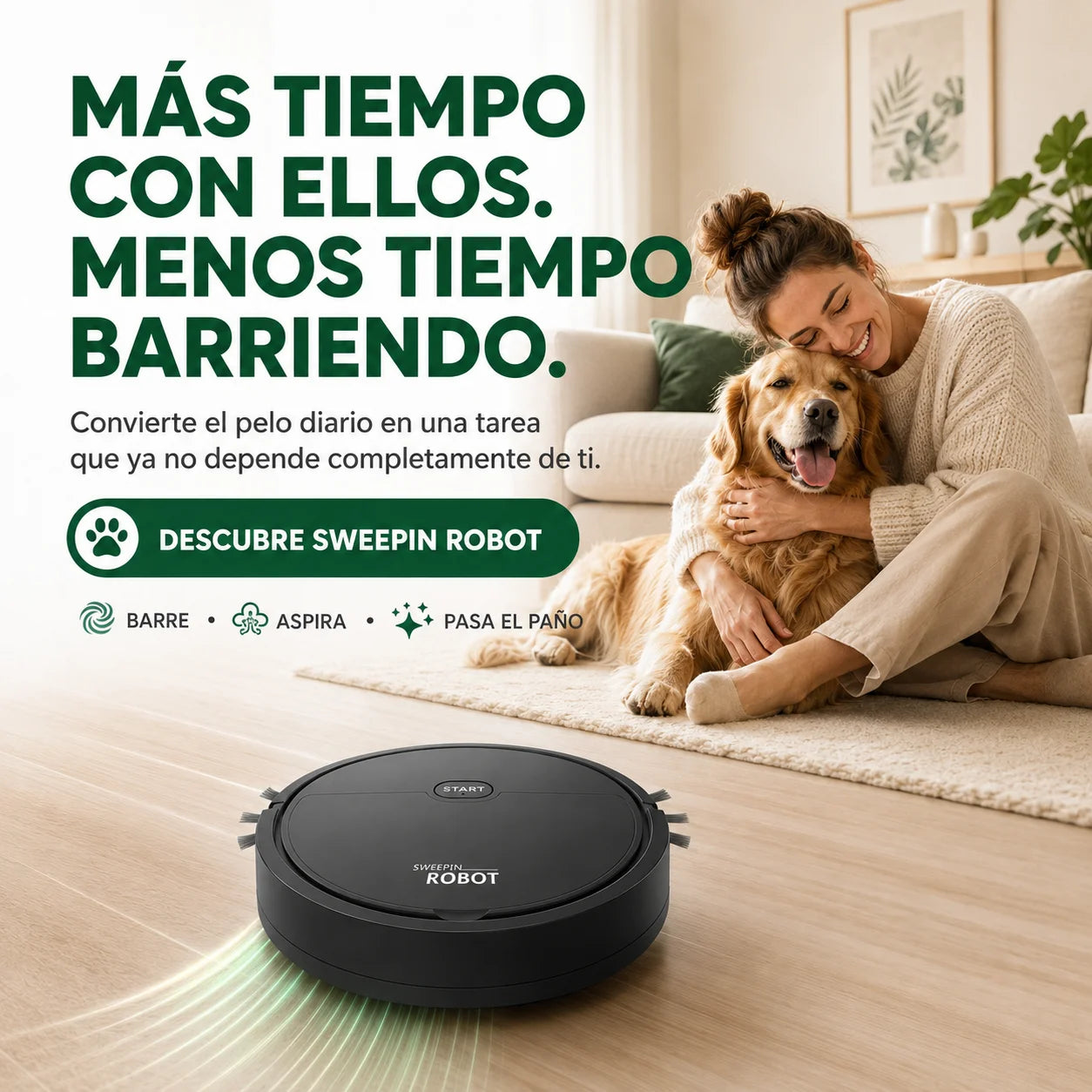 Aspiradora Robot Automática 3 en 1 | Barre, Aspira y Limpia