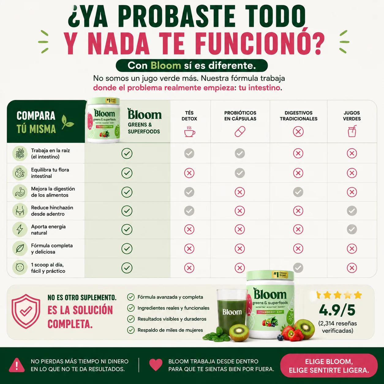 Bloom Fresa Kiwi 225 g | Digestión, Energía y Menos Hinchazón