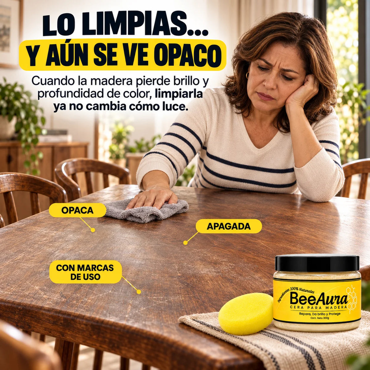 Cera Solida BeeAura™ | Restaurador Premium para Madera