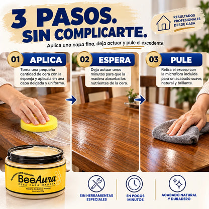 Cera Solida BeeAura™ | Restaurador Premium para Madera