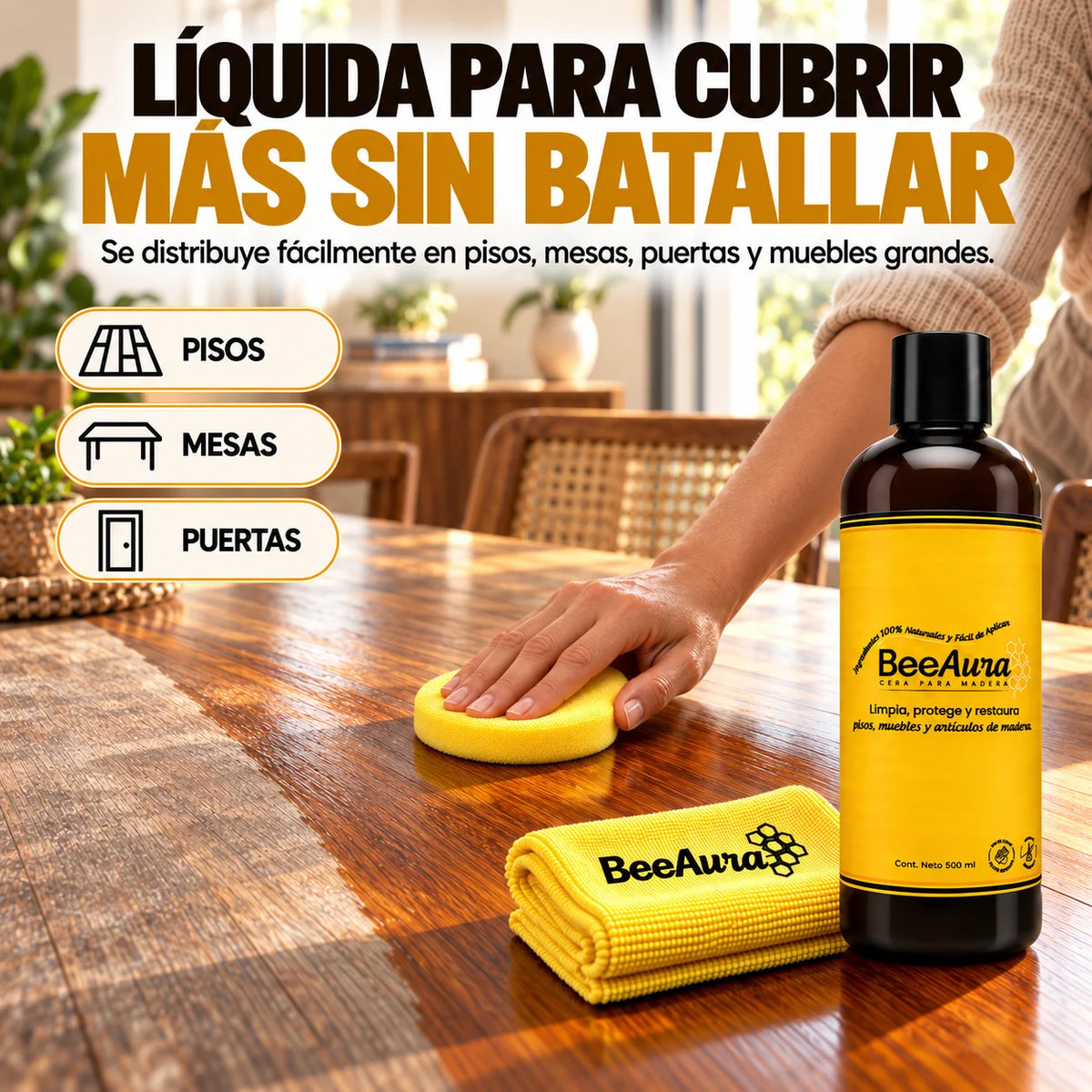 Cera Liquida BeeAura™ | Restaurador Premium para Madera