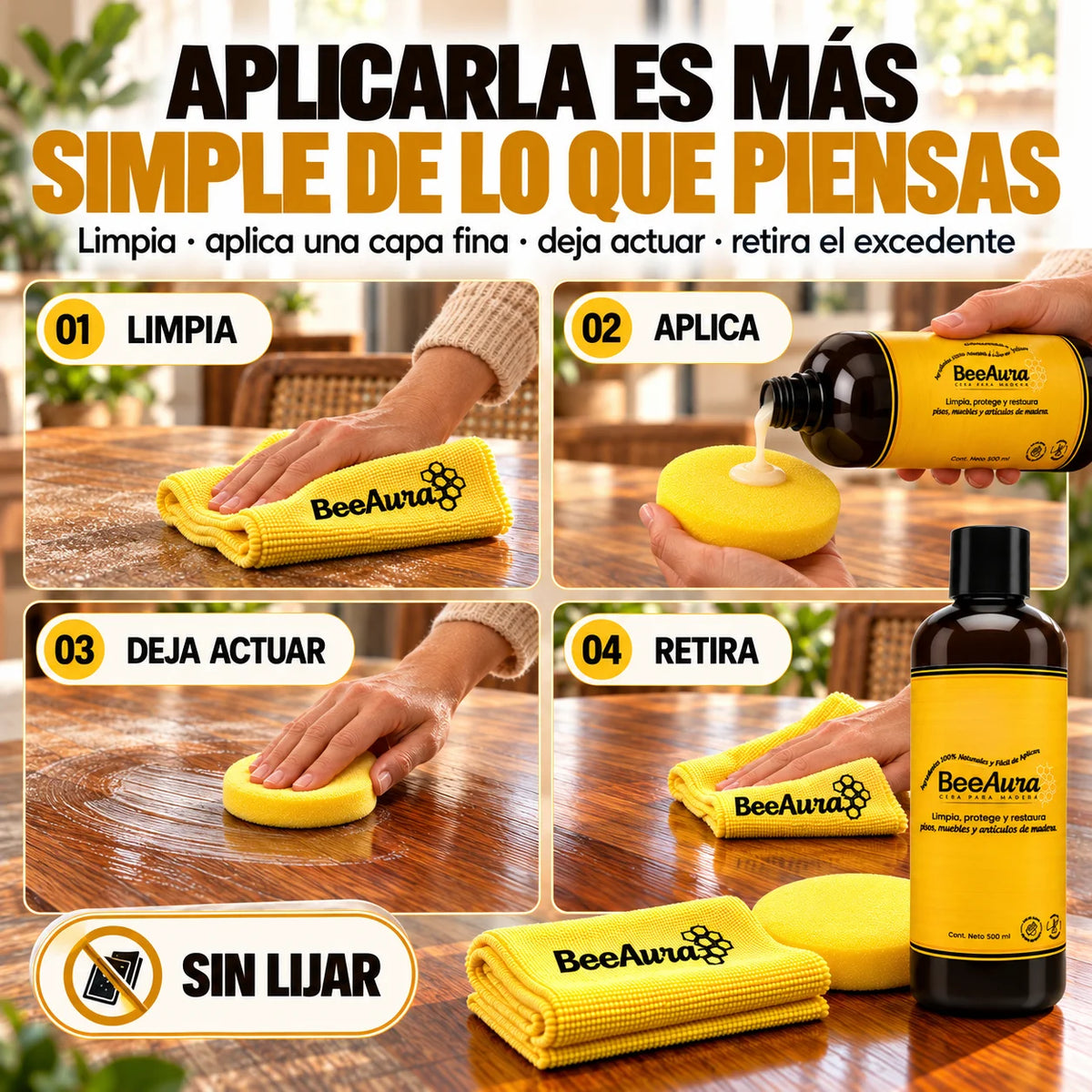 Cera Liquida BeeAura™ | Restaurador Premium para Madera