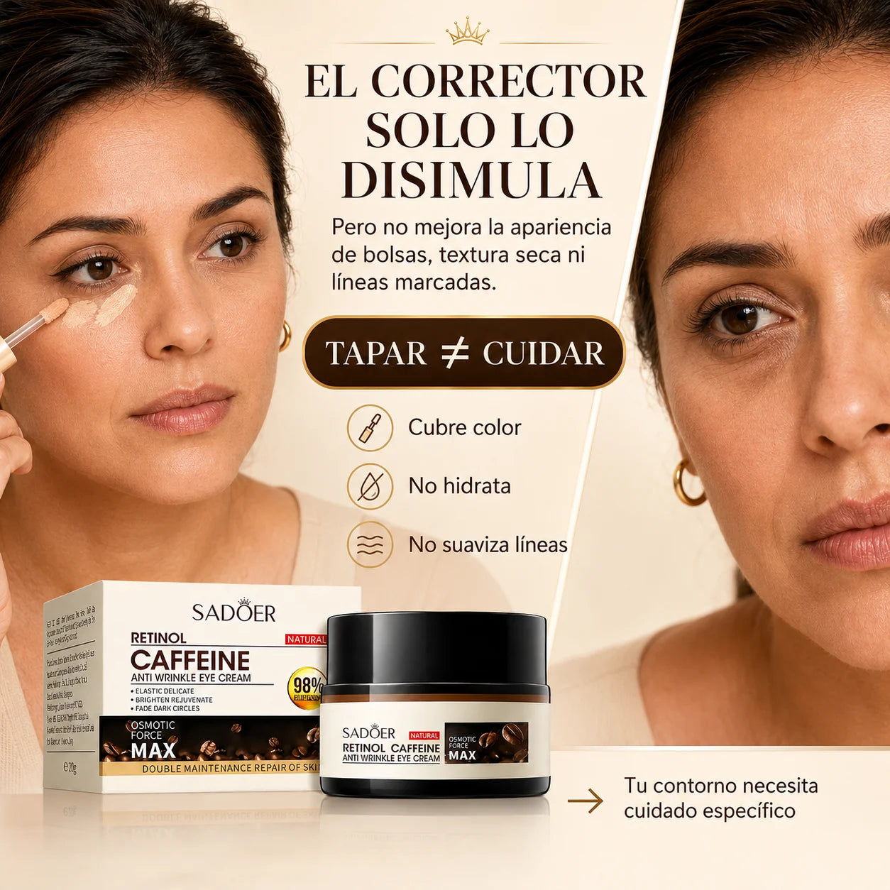 Crema Contorno de Ojos con Retinol y Cafeína | Reduce Ojeras y Arrugas