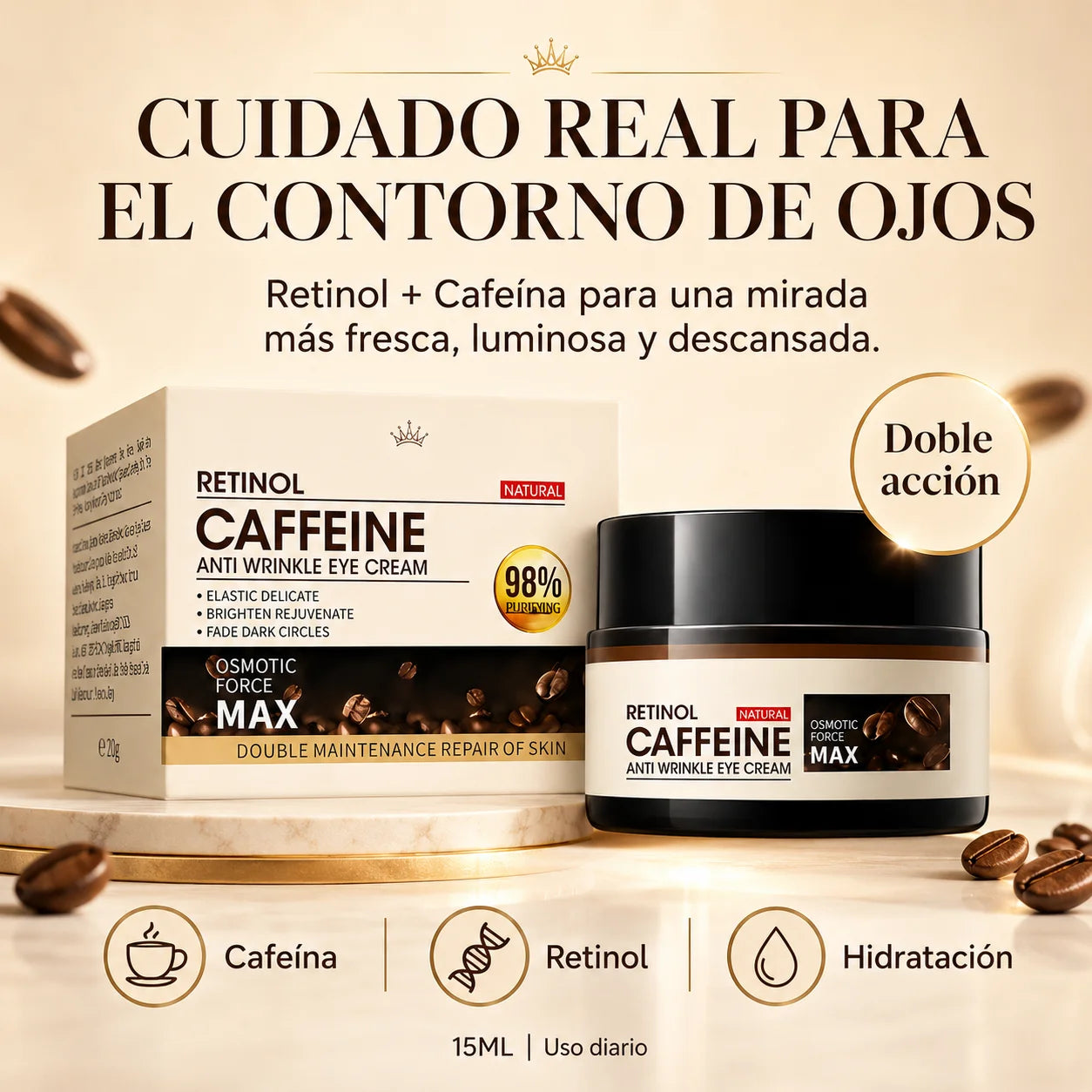 Crema Contorno de Ojos con Retinol y Cafeína | Reduce Ojeras y Arrugas