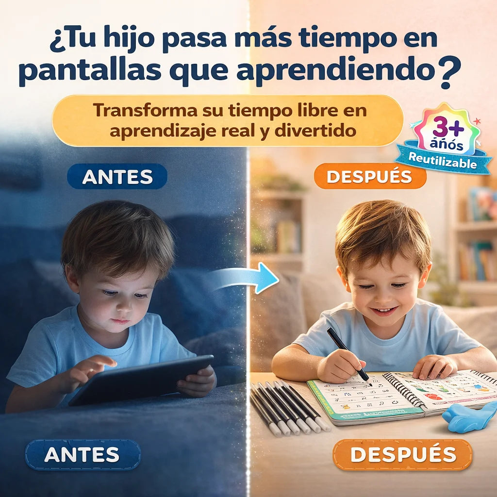 Set 4 Cuadernos Mágicos de Caligrafía | Mejora la Letra de tu Hijo con Práctica Reutilizable