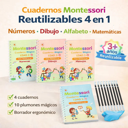 Set 4 Cuadernos Mágicos de Caligrafía | Mejora la Letra de tu Hijo con Práctica Reutilizable