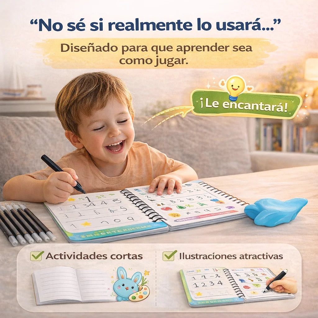Set 4 Cuadernos Mágicos de Caligrafía | Mejora la Letra de tu Hijo con Práctica Reutilizable