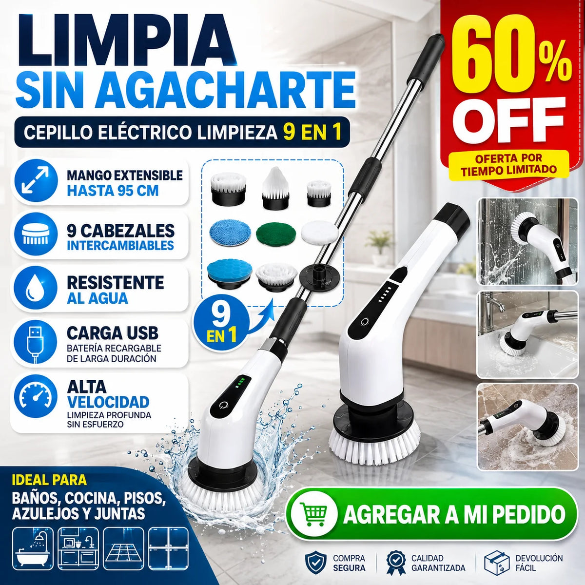 Cepillo Electrico Limpieza 9 En 1