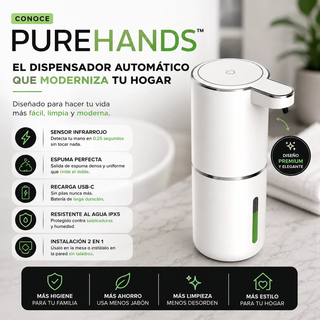 PureHands | Dispensador Automático Recargable