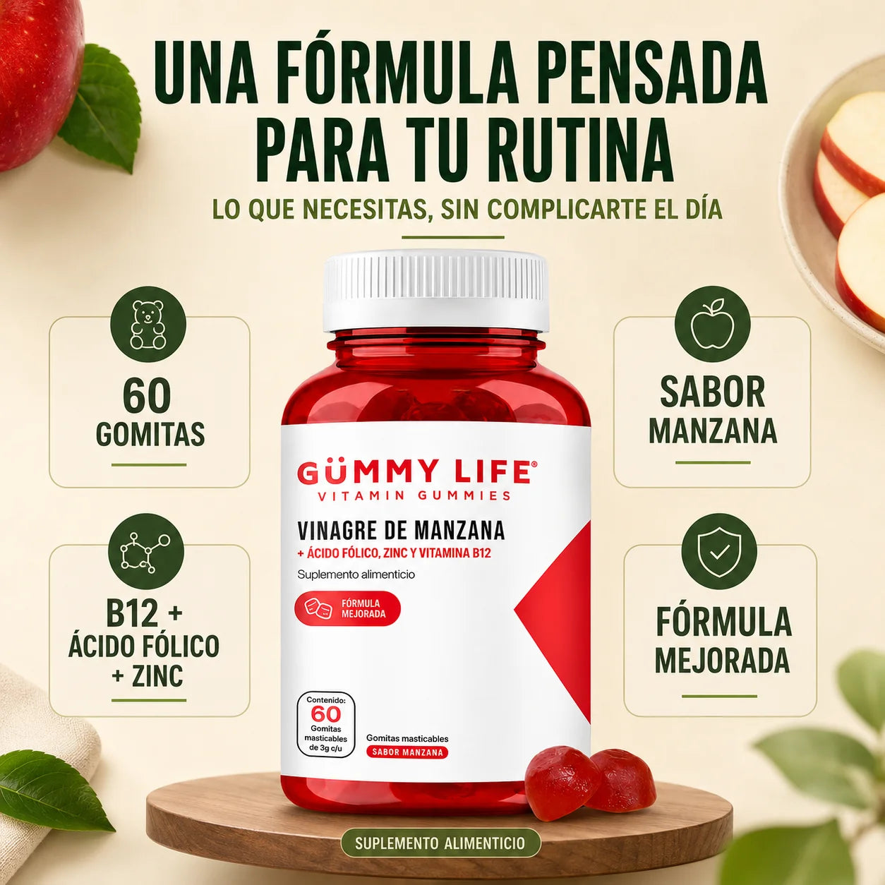 Gomitas de Vinagre de Manzana | Vitaminas B12 y Acido Fólico