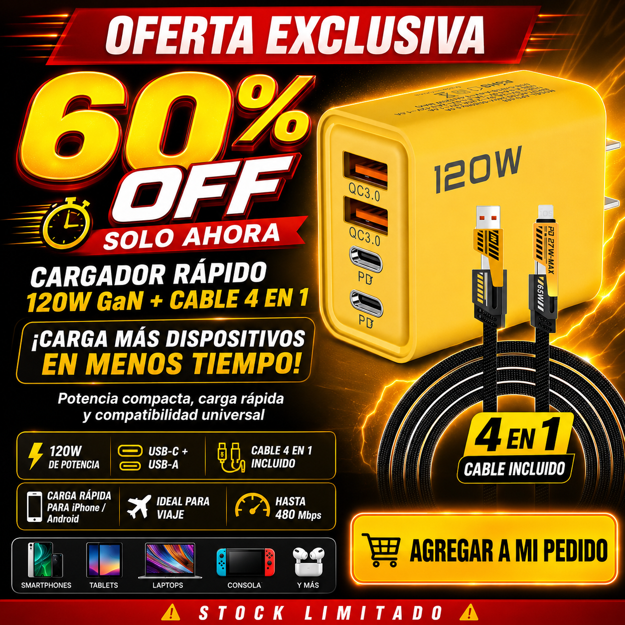 Cargador Carga Rapida 4 Celulares Viral