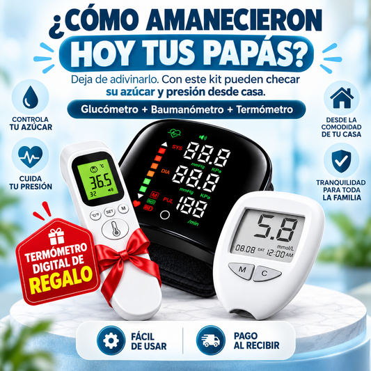 Kit de Monitoreo 3 en 1 | Glucosa, Presión y Termómetro Digital de Regalo
