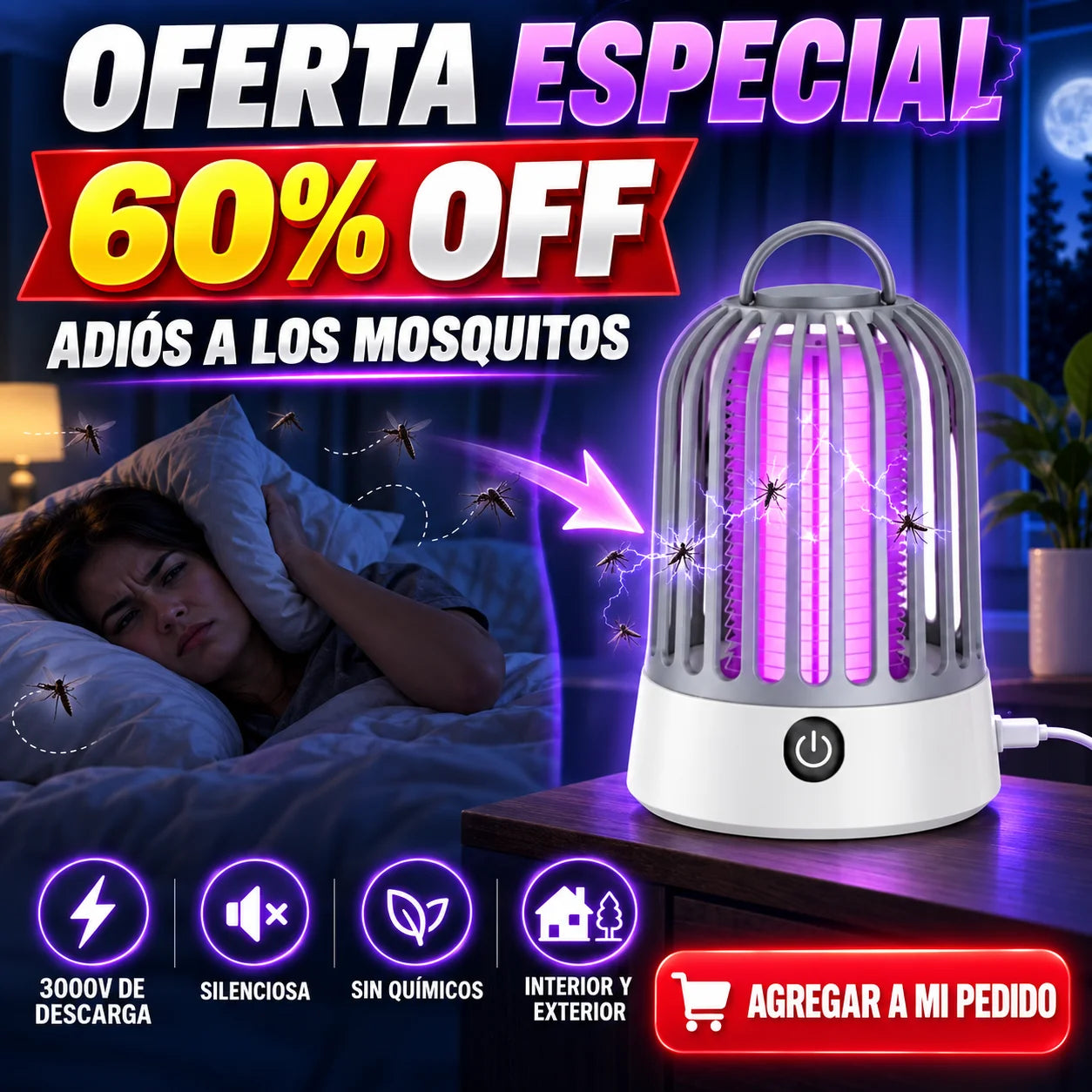 Lampara Luz Uv Repelente Mata Mosquitos