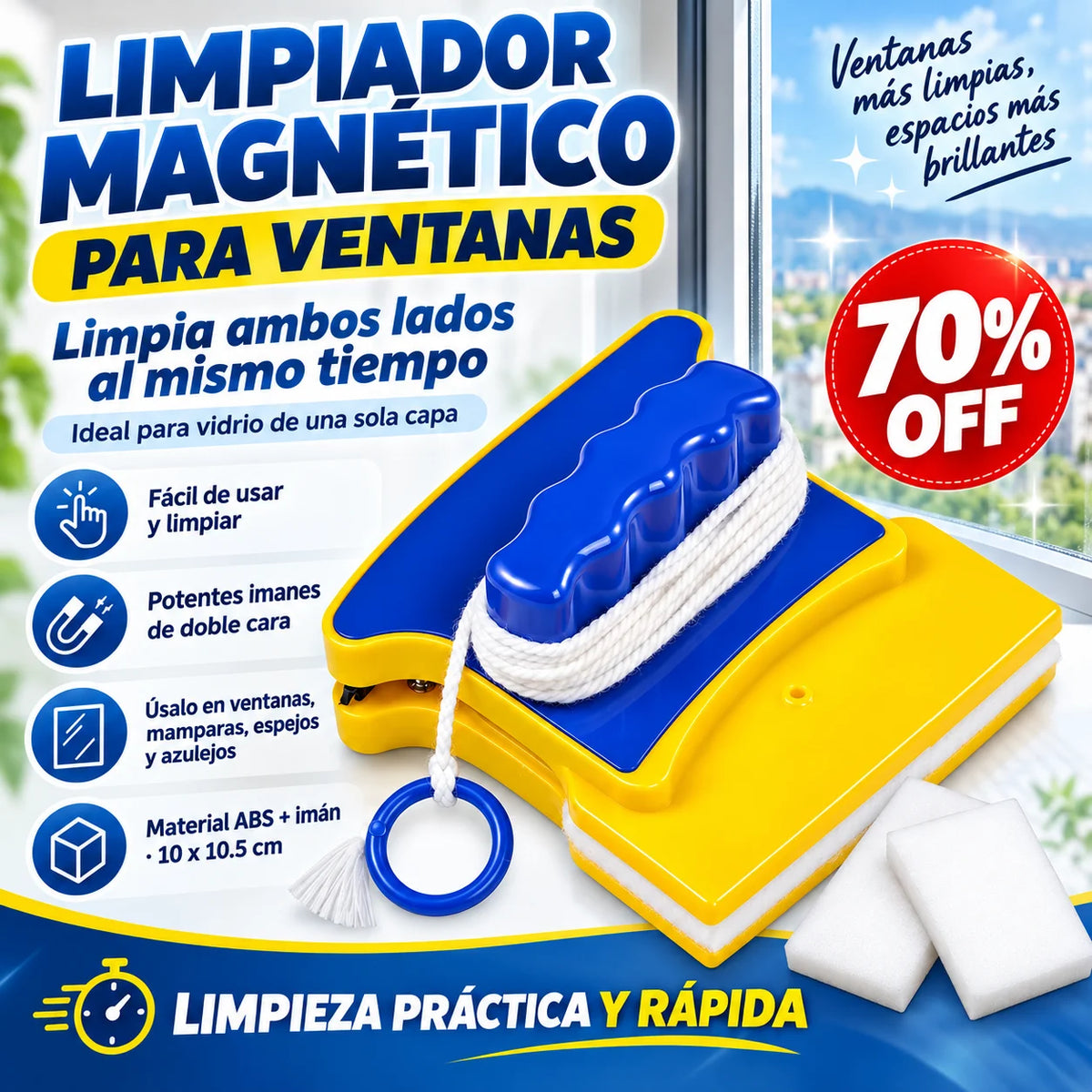 Limpiador Magnetico Ventanas Vidrio