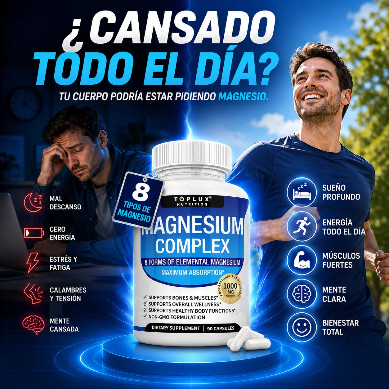 Suplemento Magnesio Complex Toplux  8 en 1 | 90 Cp