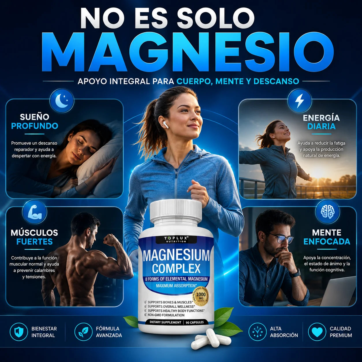 Suplemento Magnesio Complex Toplux  8 en 1 | 90 Cp