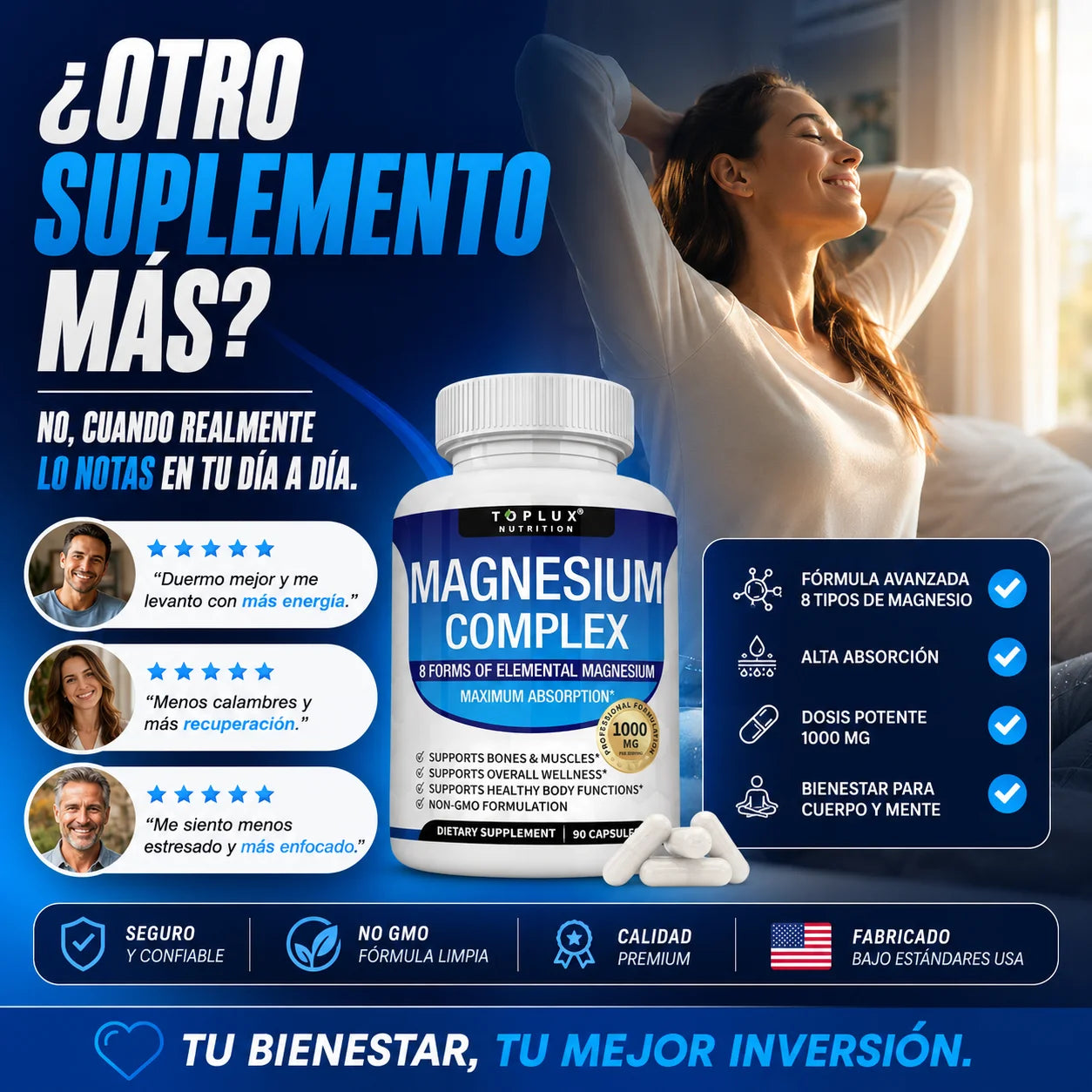 Suplemento Magnesio Complex Toplux  8 en 1 | 90 Cp