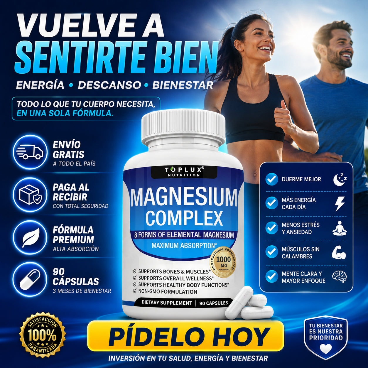 Suplemento Magnesio Complex Toplux  8 en 1 | 90 Cp