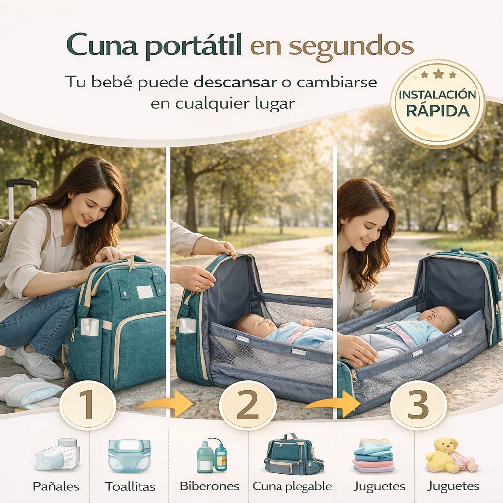 Mochila Pañalera | Cuna portátil en segundos