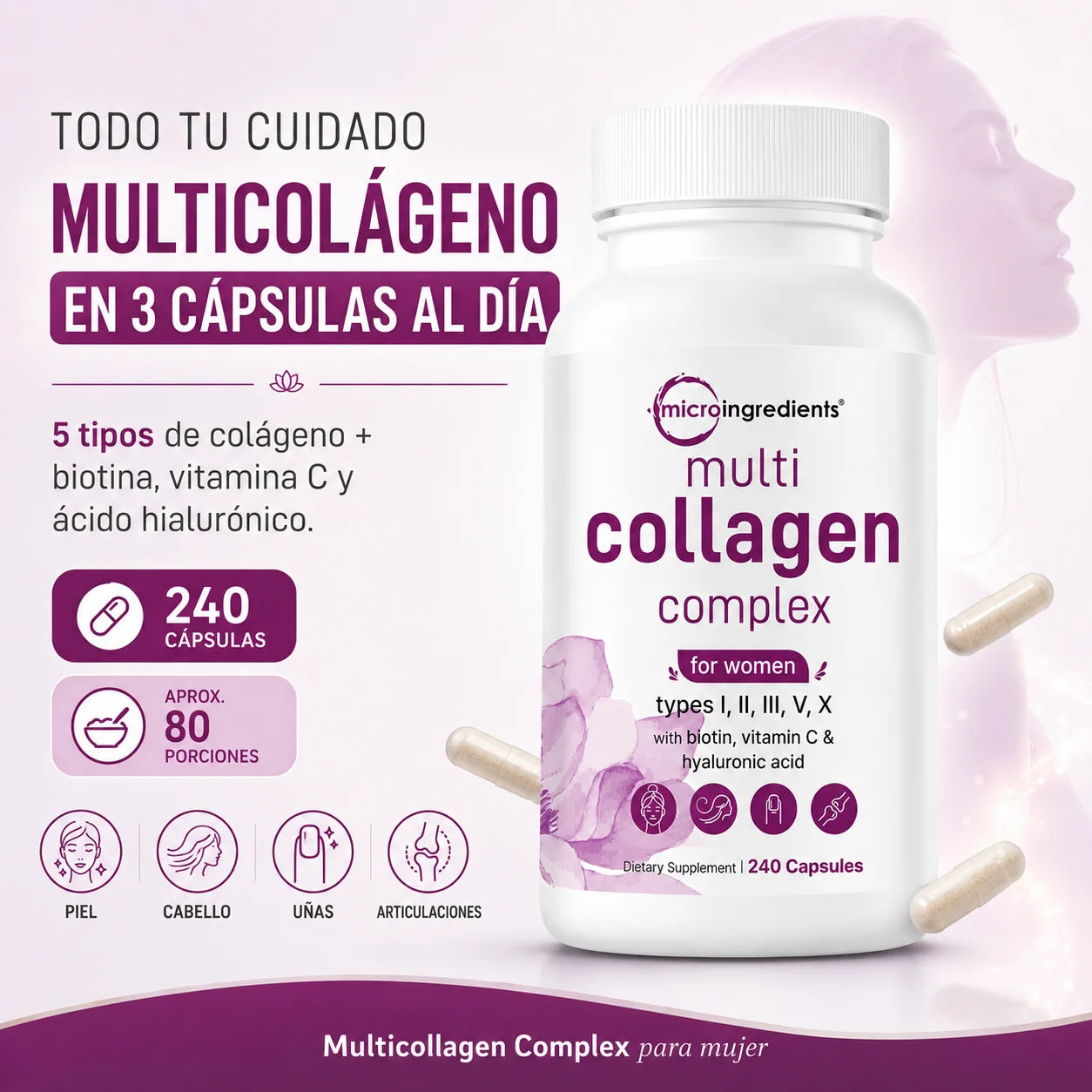 Multicolágeno Complex para Mujer | Biotina, Vitamina C y Ácido Hialurónico