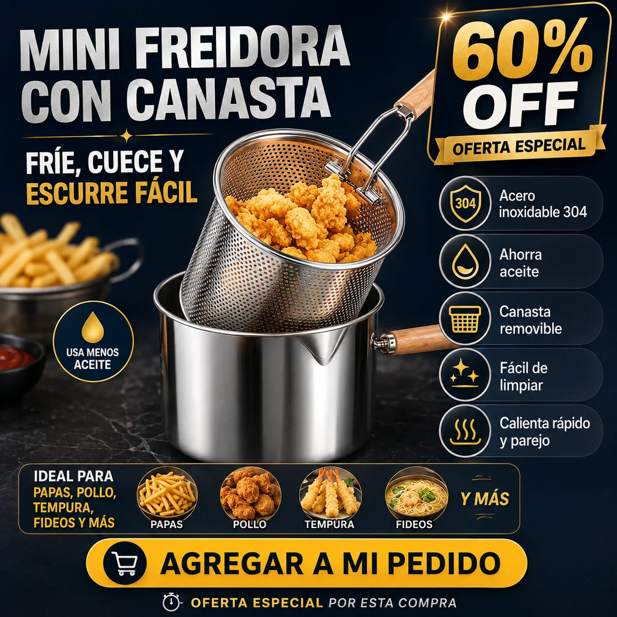 Mini Freidora Con Canasta