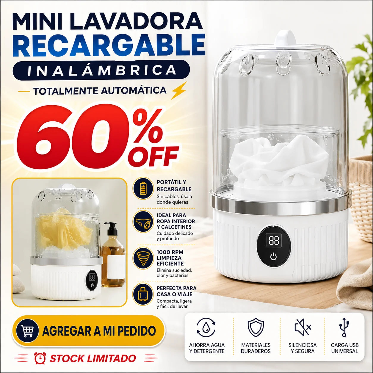 Mini Lavadora Recargable Inalambrica