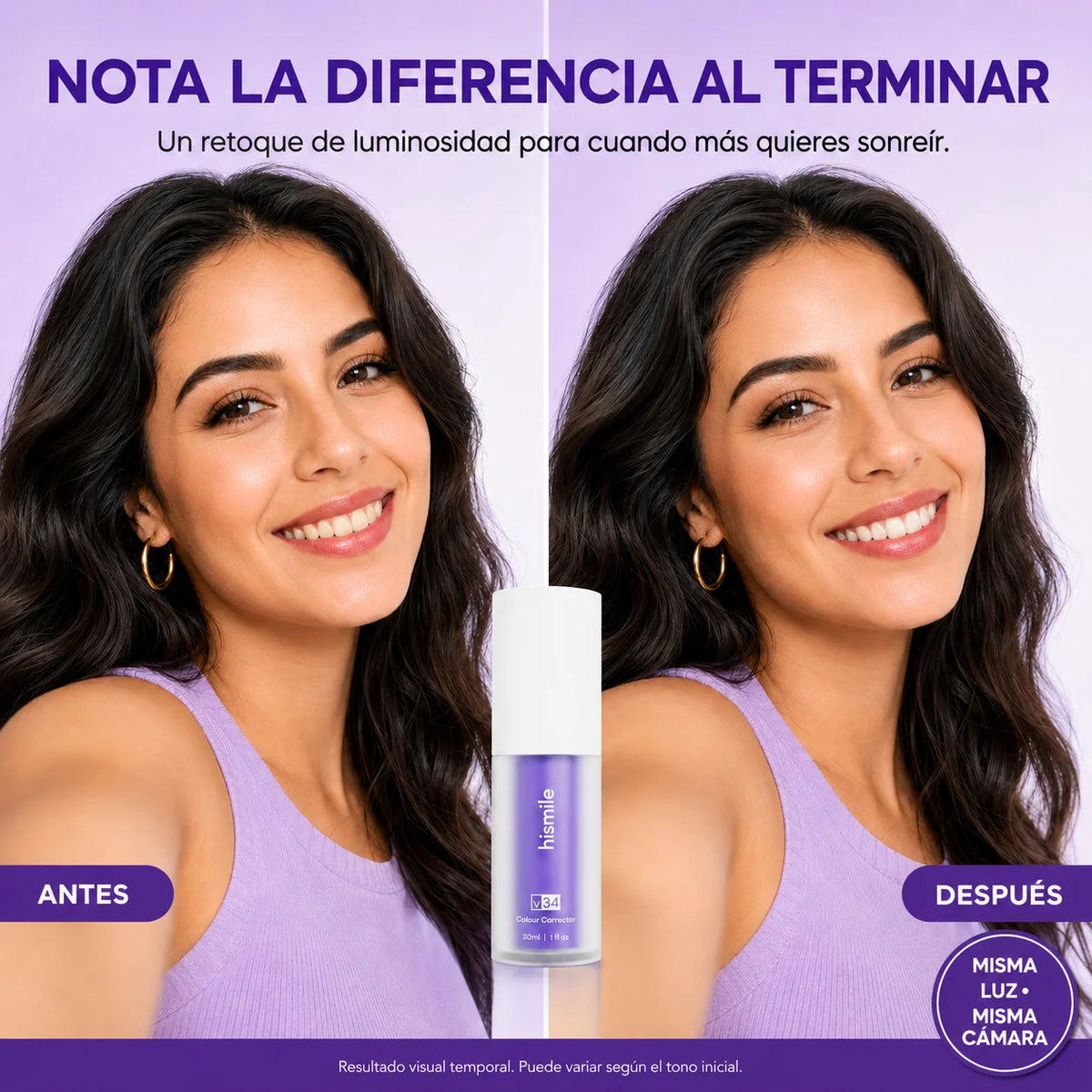 Corrector Dental Morado Hismile V34 | Efecto Blanqueador Visual