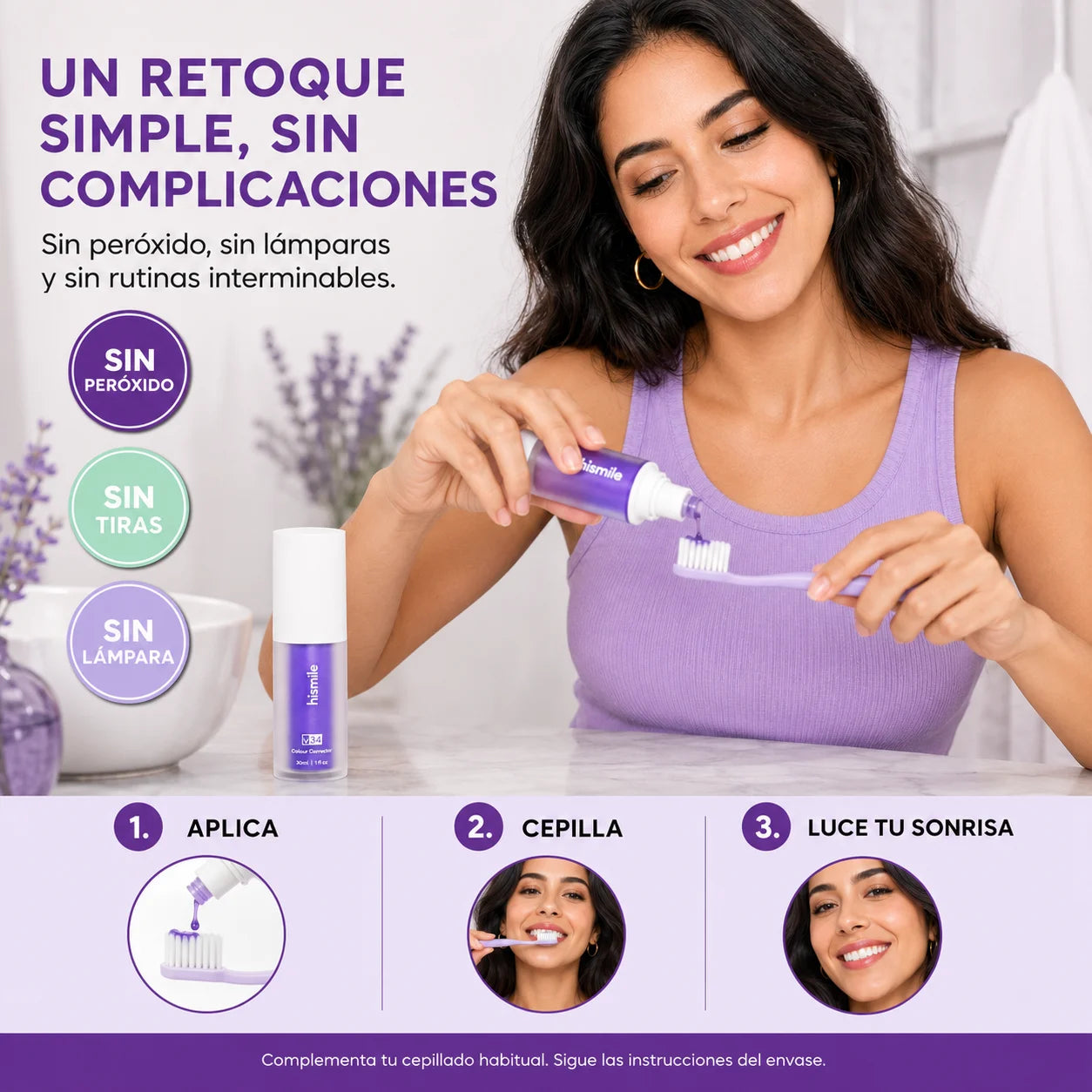 Corrector Dental Morado Hismile V34 | Efecto Blanqueador Visual