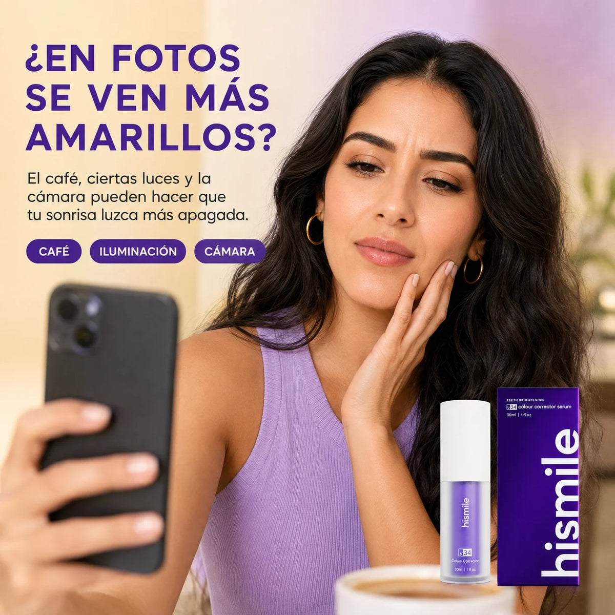 Corrector Dental Morado Hismile V34 | Efecto Blanqueador Visual