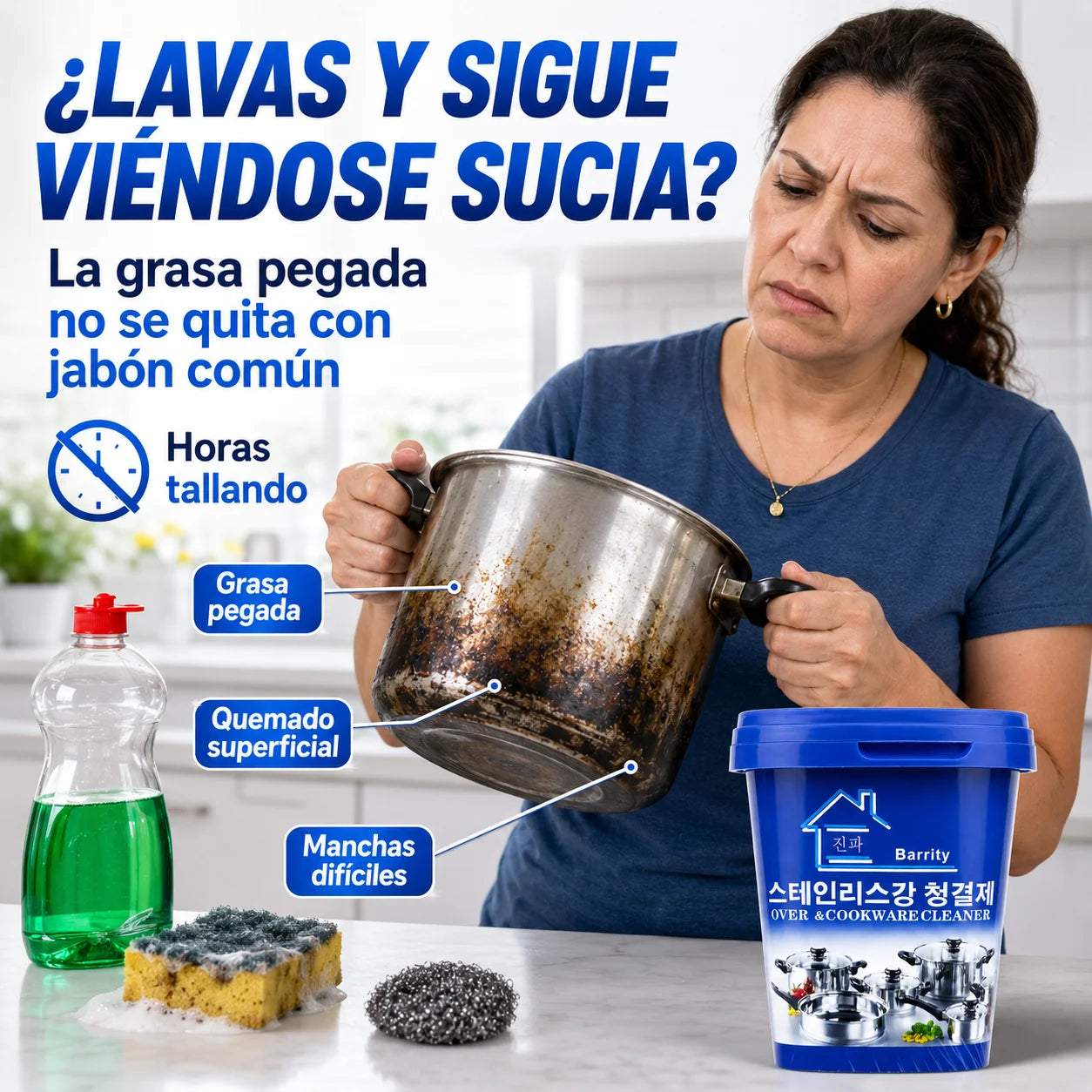 Pasta Limpiadora Ollas Acero Inoxidable | Elimina Grasa Extrema Sin Tallar